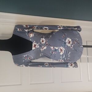 William Rast Wilder Rose Smoke Blue Artisan Floral Knit Top